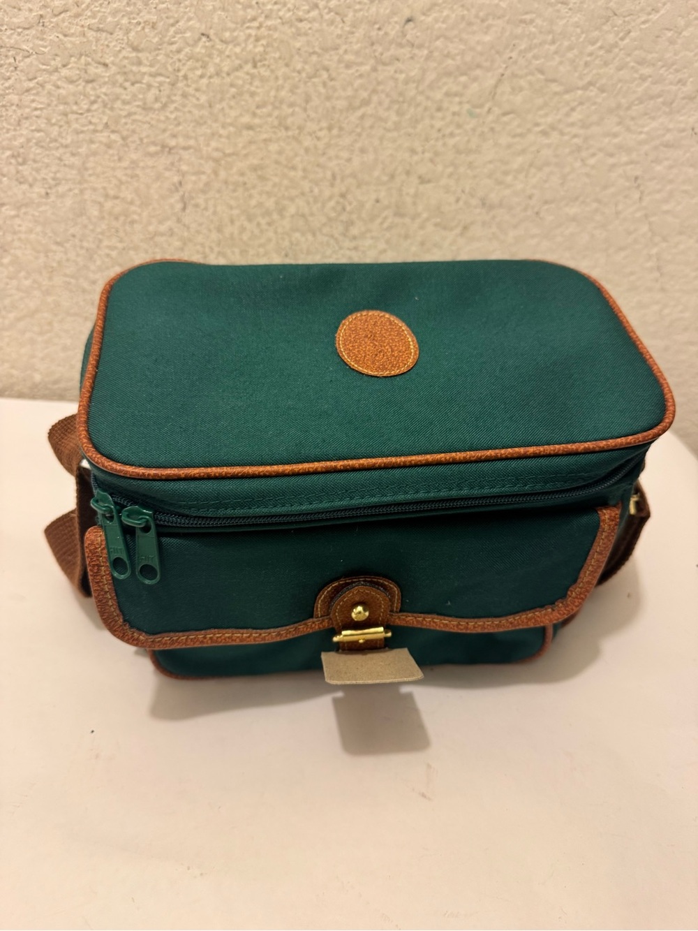 NWOT Ralph Lauren Teal Canvas Messenger Bag with Brown Trim